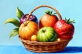 Food fruit woven basket melon berry strawberry fresh