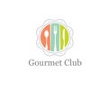 Food Gourmet Club Creative Vector Design Element. Spoon, Fork and Knife Inside Whimsical Circle