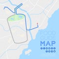 Food guide direction map travel with icon concept, Road drink glass with straw shape design in daytime mode illustration isolated