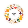 Food guide for healthy eating concept. Vector flat design various soluble fiber sources products colorful symbol in circle frame