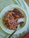 Food halfeaten leftovers Sunday rice and peas