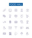 Food hall line icons signs set. Design collection of Cafeteria, Delicatessen, Restaurant, Bistro, Eatery, Stall, Cuisine