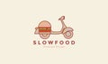 Food hamburger or fast food delivery with classic motorcycle logo design vector icon symbol illustration Royalty Free Stock Photo