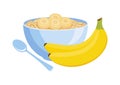 Bowl of banana oatmeal icon vector