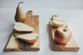 Food, healthy eating and nutrition concept - sliced pumpkin and other vegetables on wooden board Royalty Free Stock Photo