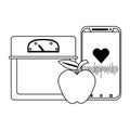 Food and healthy life symbols in black and white