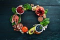 Food for heart health: Fish, blueberries, nuts, pomegranate, avocados, tomatoes, spinach, flax.