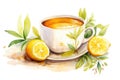 Food herbal cup breakfast yellow tea nature healthy hot drink health lemon background Royalty Free Stock Photo