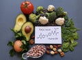 Food high in folic acid, vitamin B9, with structural chemical formula of folic acid include avocado, eggs, broccoli, nuts, seeds Royalty Free Stock Photo