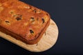 Food Homemade fruits cake loaf on wooden board