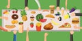 Food horizontal banner table, cartoon style