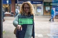 Food hygiene rating sticker with a lady outside the window Royalty Free Stock Photo