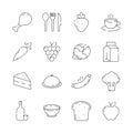 Food icon. Cuisine products menu and kitchen items vegetables fruits bread vector thin line pictures Royalty Free Stock Photo