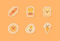 food icon set collection package hot dog french fries bread noodles egg ice cream brown kawai emoticon face cute fun happy Royalty Free Stock Photo