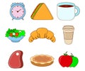 Food Icon set. Cute Concept Label. Cartoon Vector Illustration