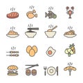 Food icon set, flat line color version, vector eps10 Royalty Free Stock Photo