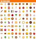 100 food icon set, flat style Royalty Free Stock Photo