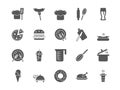 Food icons. Cook silhouette pictograms. Restaurant kitchen. Chef recipe. Eat from plate or pot. Cookbook and oven