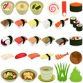 Food Icons: Japanese Cuisine - Sushi, Soup Royalty Free Stock Photo