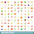 100 food icons set, cartoon style Royalty Free Stock Photo