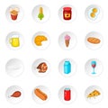 Food icons set, cartoon style Royalty Free Stock Photo