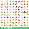 100 food icons set, isometric 3d style Royalty Free Stock Photo
