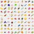 100 food icons set, isometric 3d style Royalty Free Stock Photo