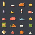 Food Icons Set Meat Fish Vegetables Drinks for