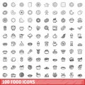 100 food icons set, outline style Royalty Free Stock Photo