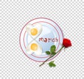 Food idea for 8 march, fried heart eggs and rose
