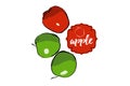 Three cartoon drawn apples isolated on white with sticker. Royalty Free Stock Photo