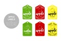 Apple fruit Natural store labels set in green, red, yellow colors. Royalty Free Stock Photo