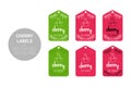 Cherry fruit Natural store labels set in green, red colors.