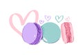 Colorful french dessert macaroons. Violet, blue and pink macarons Royalty Free Stock Photo