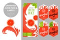 grapefruit juice pack and organic fruit labels tags. Colorful retro stickers.