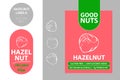 Hazelnut red labels with text: gluten free, low glycemic index, no sugar alcohols, 0g trance fat. Raw organic sticker