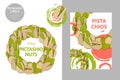 Raw Pistachio nuts label. Creative colorful badge with semicircle of nuts. Circle of hand drawn Pistachios isolated Royalty Free Stock Photo