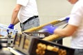 Food industry - biscuit production in a factory on a conveyor be Royalty Free Stock Photo