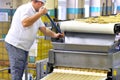 Food industry - biscuit production in a factory on a conveyor be Royalty Free Stock Photo