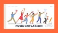 Food Inflation Landing Page Template. Consumers Chase Grocery Products and Goods Flying Away. Price Index Rise Up Royalty Free Stock Photo