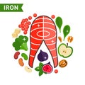 The food for infographic design template. Micronutrients, Iron vitamins Royalty Free Stock Photo