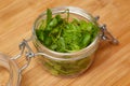 Food ingredient, coriander leaves, fresh green cilantro on wooden background Royalty Free Stock Photo