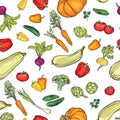 Food ingredient seamless watercolor pattern Vegetable background