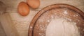 Food ingredients for dough a wooden kitchen board. Cake recipies