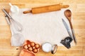 Food ingredients and kitchen utensils background Royalty Free Stock Photo