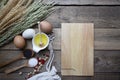 Food ingredients , kitchen utensils for cooking on wooden background Royalty Free Stock Photo