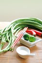 food ingredients of long beans and limes Royalty Free Stock Photo