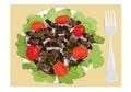 Food Insects: Crickets insect deep-fried crispy for eating as food items on plate with salad vegetable and fork, it is good source