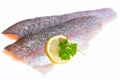 Two filets of salmon trout with a slice of lemon Royalty Free Stock Photo