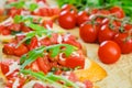 Food italian bruschetta basil appetizer. plate vegetarian Royalty Free Stock Photo